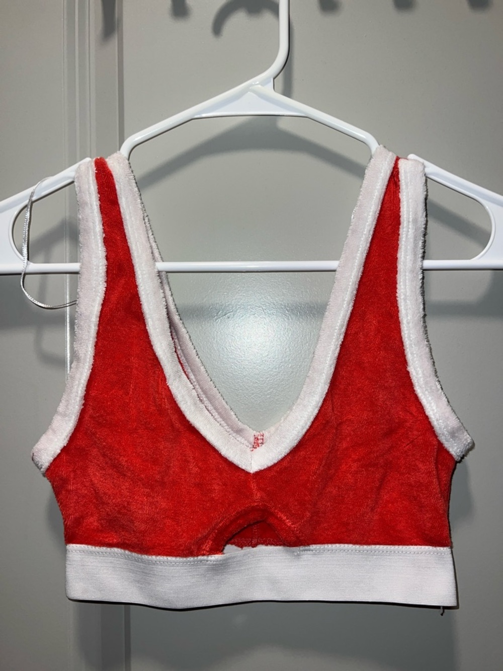 Zara Red Terry V-Neck Bralette with White Trim